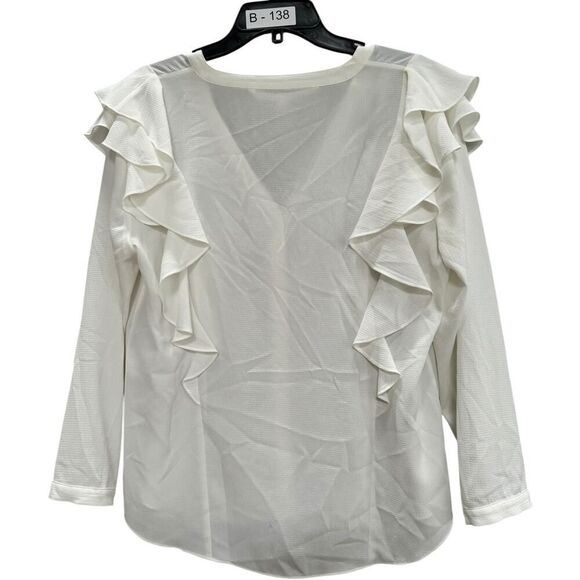 Veronica Beard Ivory Ruffle Shoulder Blouse - Size 10 - New - Picture 5 of 5